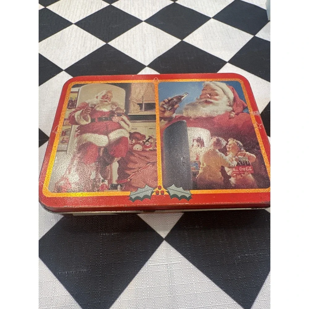 Vintage 1995 Coca-Cola Santa Claus Nostalgia Playing Cards Tin Empty Red Gold